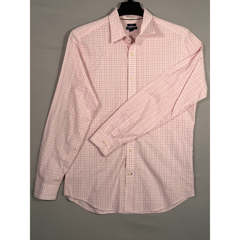 GAP Premium Slim Fit Button-Down Men's‎ - Size Large (L) Pink White Plaid 42"